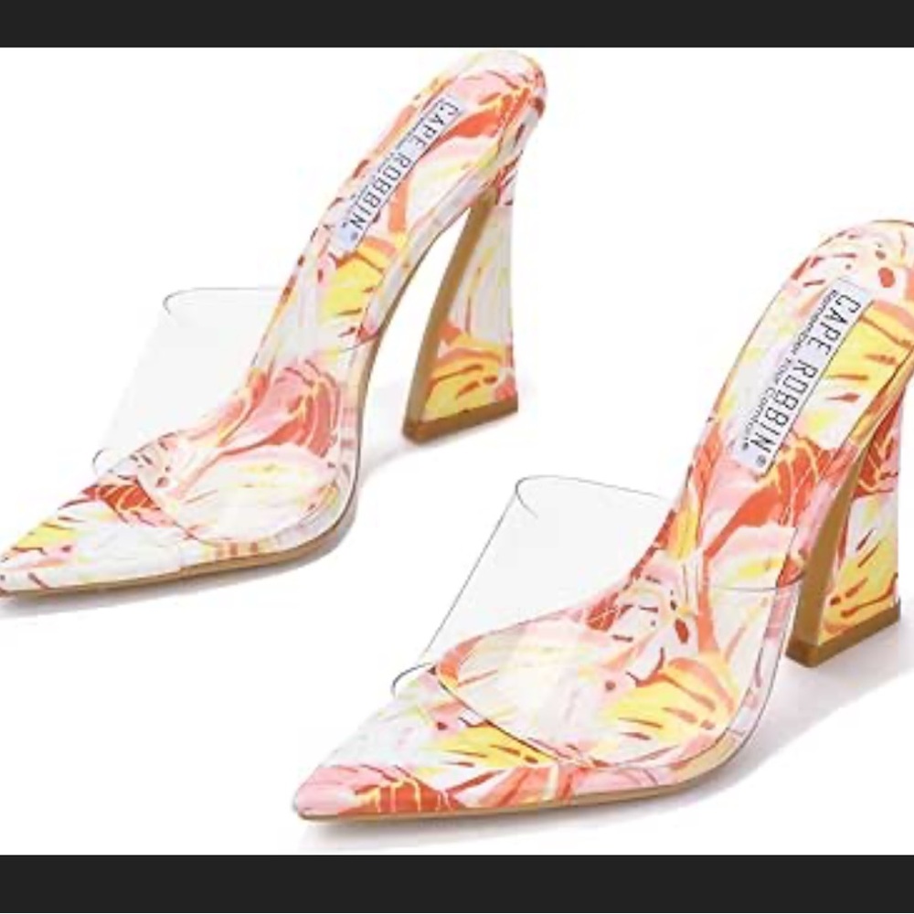 •CAPE ROBBIN• “Layland” Clear Pointy Toe High Heels - Print // NIB